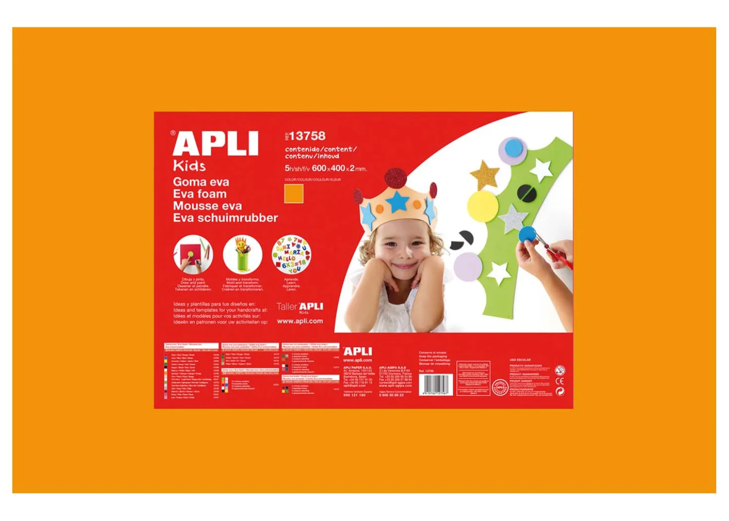 Apli Gomma Crepla Arancione 5 fogli 60cmx40cm