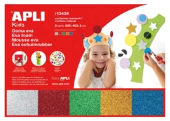 Apli Gomma Crepla Glitter 5 fogli assortiti Rosso, Blu, Argento, Oro, Verde 60cmx40cm