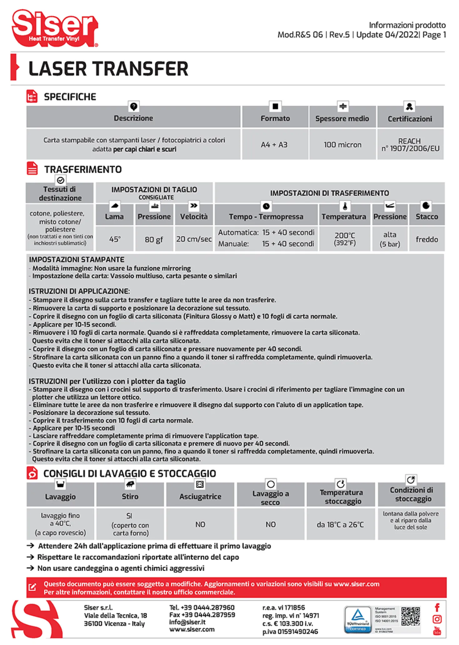 Carta Transfer Stampabile Formato A4 per stampanti Laser – Tessuti Scuri – 10 fogli