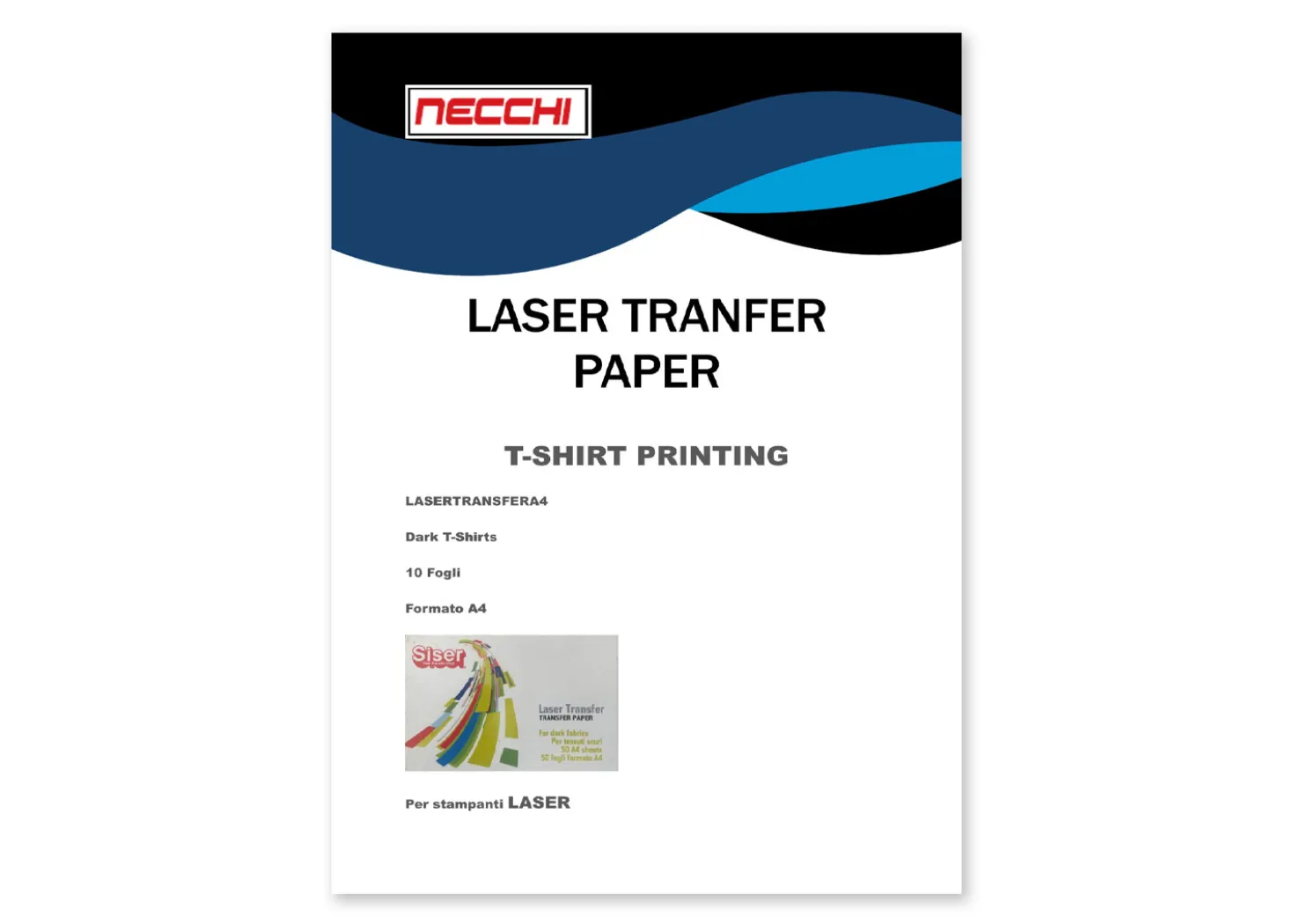 Carta Transfer Stampabile Formato A4 per stampanti Laser – Tessuti Scuri – 10 fogli