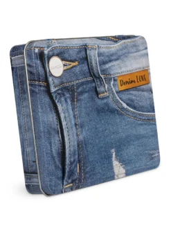 DENIM-BOX con aghi Jeans ed etichette in pelle artificiale
