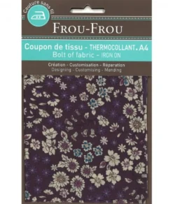 Frou-Frou scampolo di tessuto termoadesivo fiorito prugna