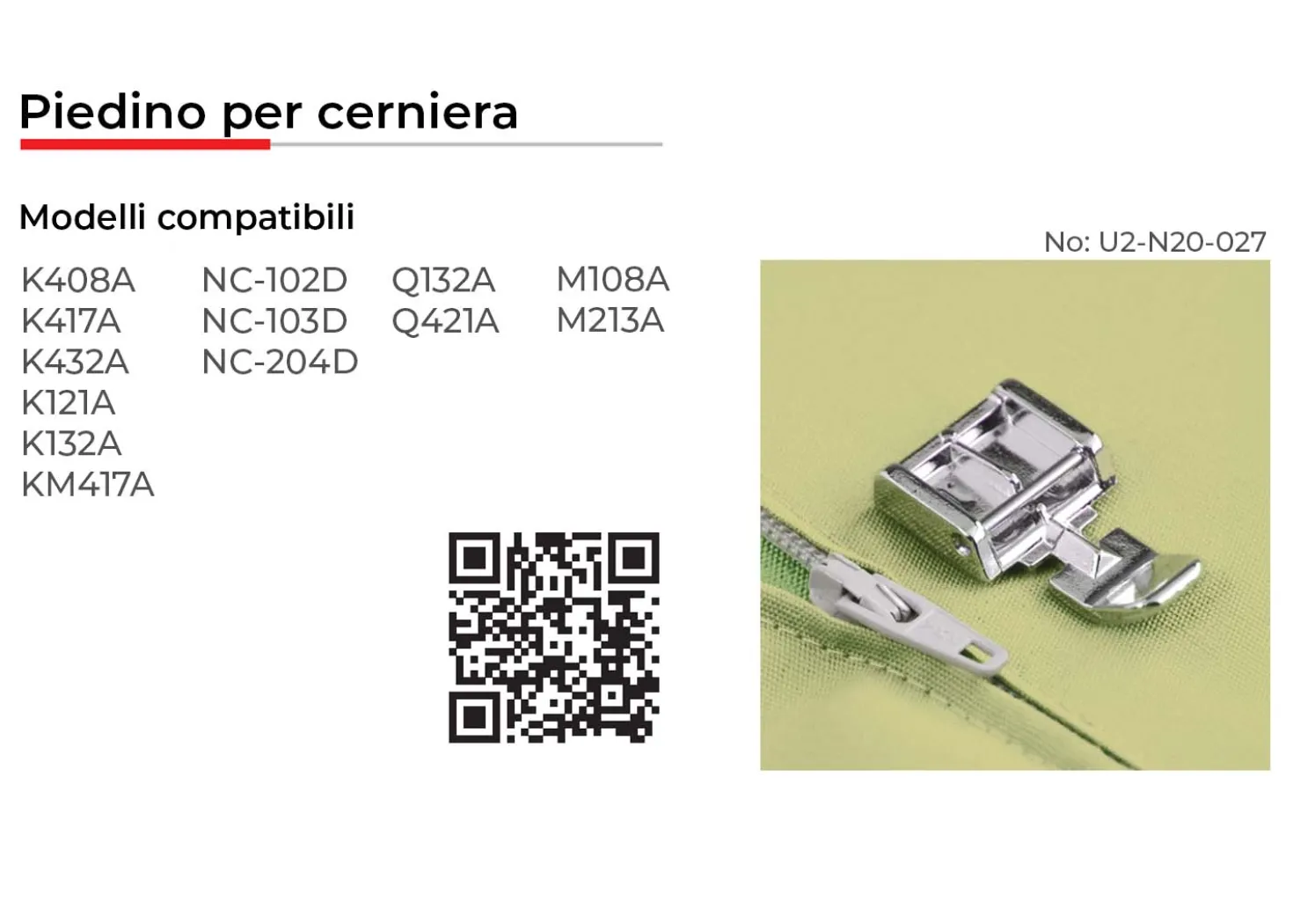 Necchi Piedino per Cerniera