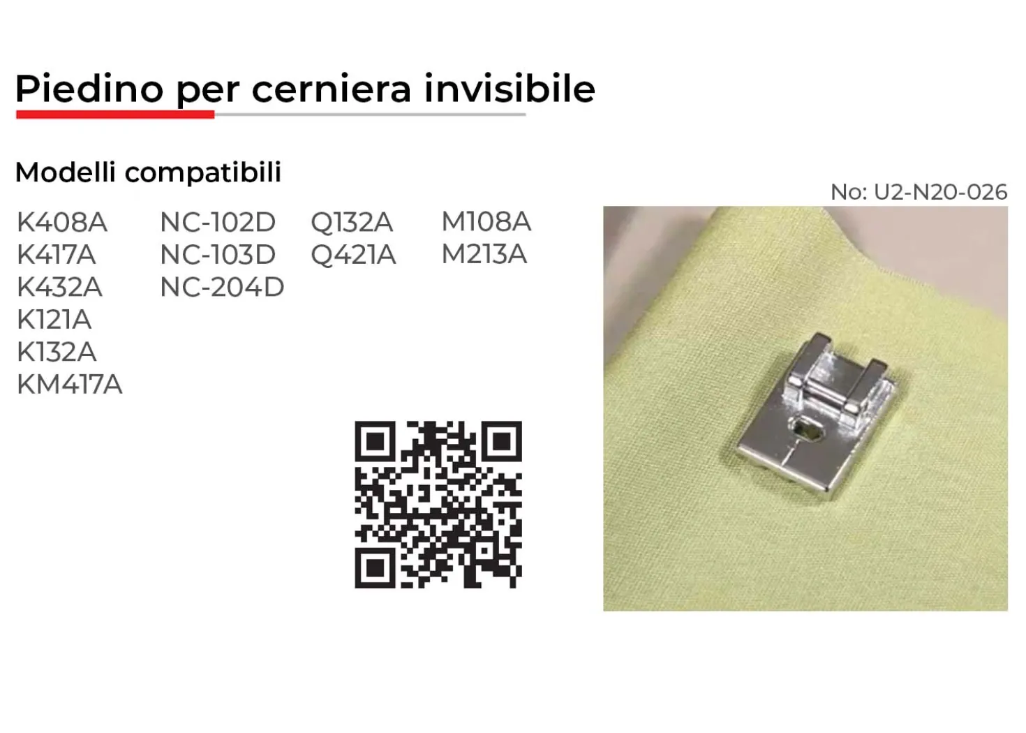 Necchi Piedino per Cerniera Invisibile
