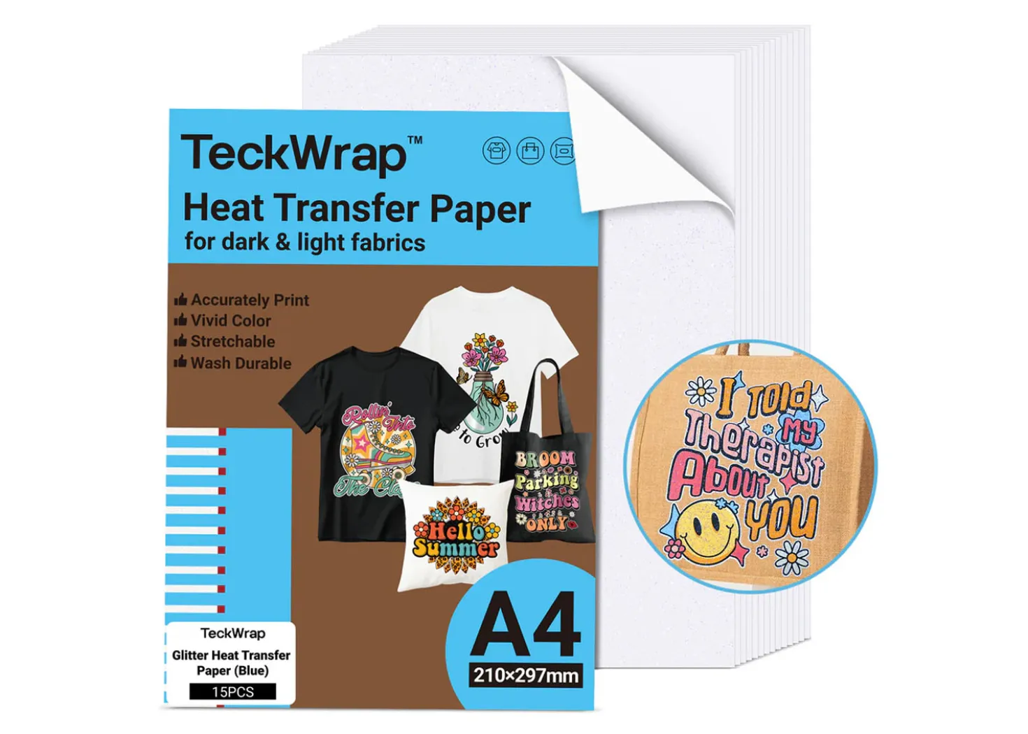 Teckwrap Carta Transfer Inkjet Glitter Blu 15pz Formato A4